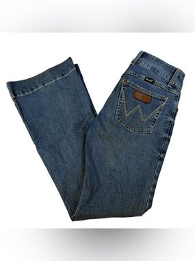 Wrangler Dark Blue Bootcut Jeans with Leather Patch